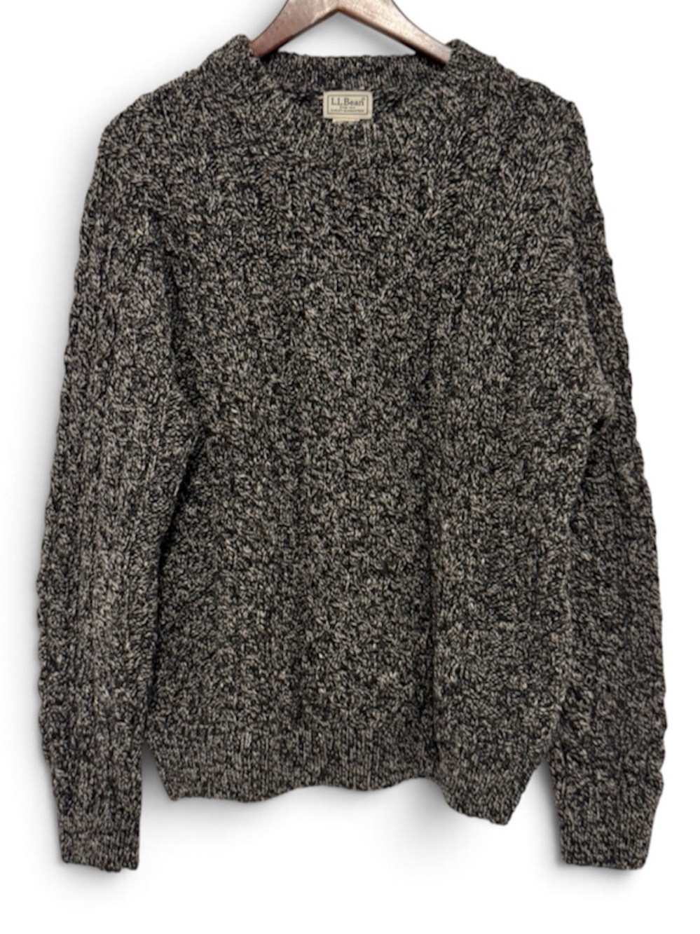 L.L. Bean Men's Wool Made in Ireland Fisherman Cable Knit Sweater Black Medium
